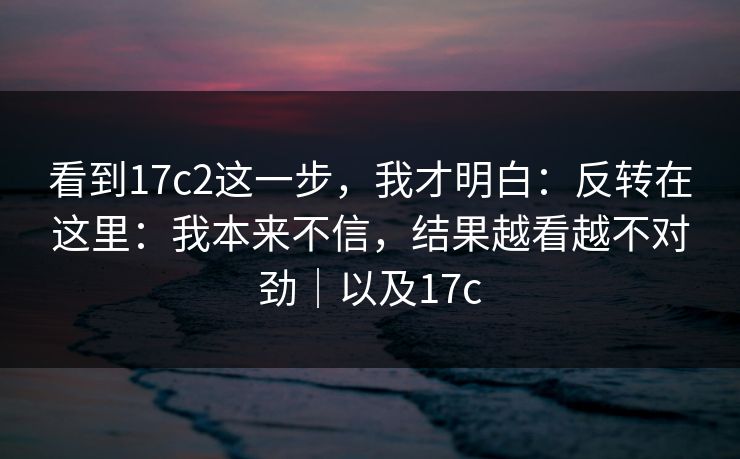 看到17c2这一步，我才明白：反转在这里：我本来不信，结果越看越不对劲｜以及17c